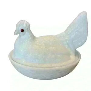 Atterbury Milk Glass Hen on Kimple Nest Dish